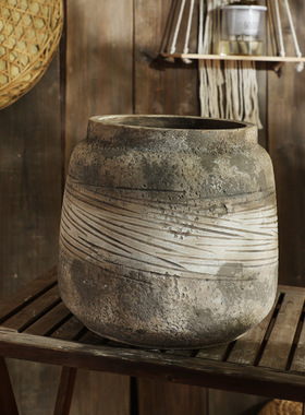 镁泥花盆绿植特大号花盆落地家居复古花瓶摆件北欧水泥盆客厅办公