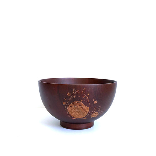 包邮天然环保日式木碗套装 创意卡通龙猫饭碗 家用餐具送木勺子 - 图3
