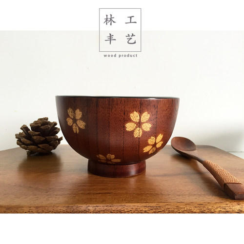包邮天然环保日式木碗套装 创意卡通龙猫饭碗 家用餐具送木勺子 - 图2