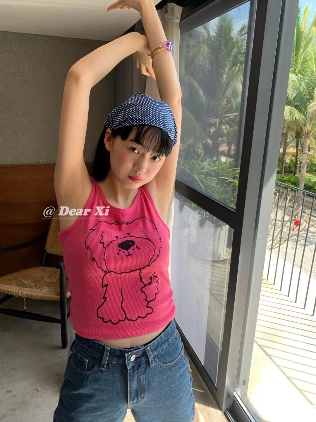 几多芝CHELCHEL美式复古可爱趣味印花吊带背心女修身BM上衣8763#-图2