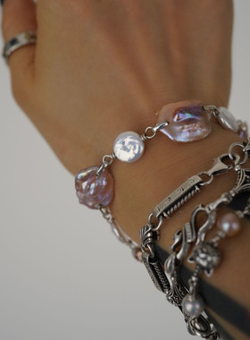 睡莲生生世世 原创设计925纯银天然炫彩方片珍珠手链小众定制款