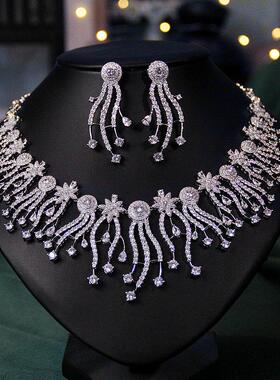 奢华重工满钻流苏项链耳环套装