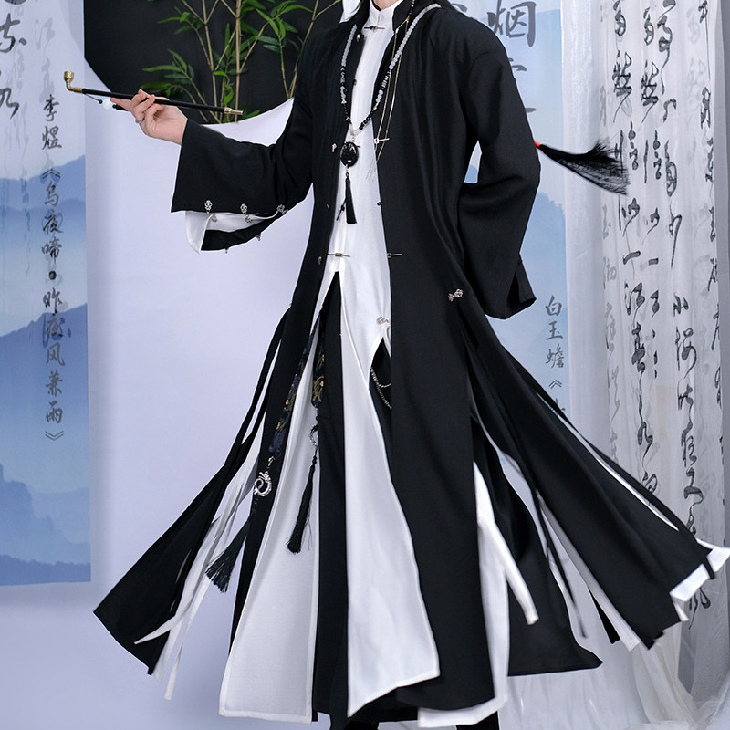 仓宝儿屋[逍遥意]新中式长衫外套风衣黑白粉国风解雨臣齐司礼COS,淘宝优惠券,粉丝福利购,淘宝优惠卷