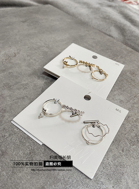 HM欧美极细波浪纹珍珠花朵戒指