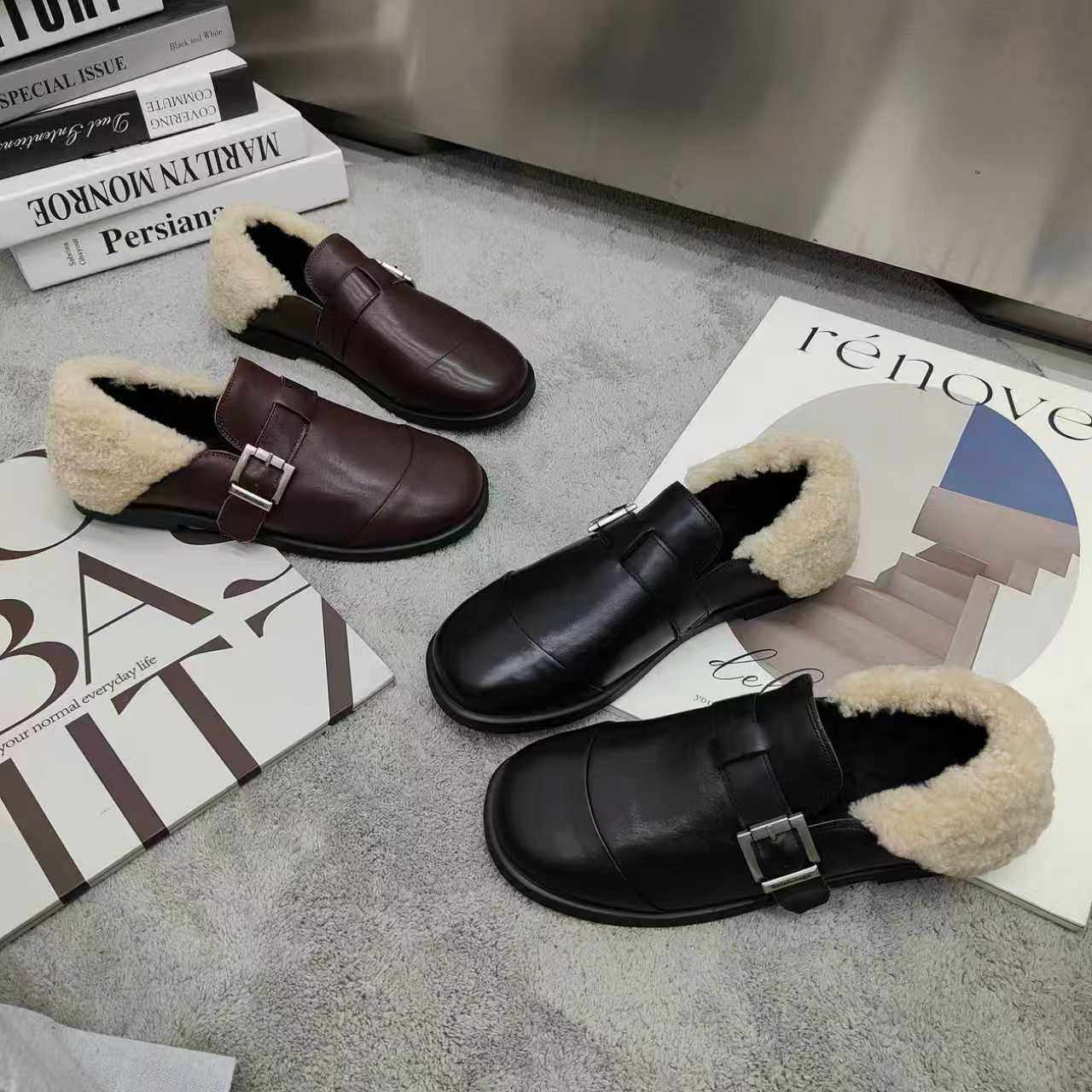 英伦风小皮鞋女2025冬季新款头层牛皮纯羊毛平底舒适加绒乐福鞋女,淘宝优惠券,粉丝福利购,淘宝优惠卷