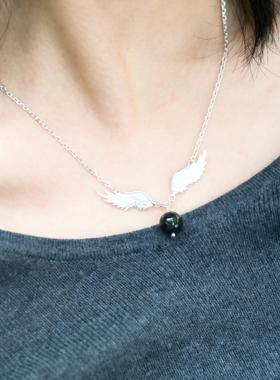 原创设计白鹤系列黑曜石项链女小众设计轻奢气质锁骨链项链纯银