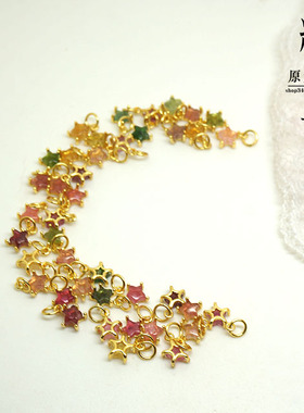 迷你小星星纯银镀金碧玺DIY耳坠