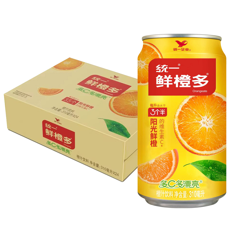 统一饮料冰红茶鲜橙多蜜桃酸梅汤金桔青梅绿茶310ml*12罐/24罐装-图0