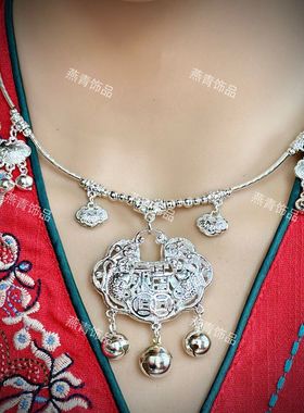中国风汉服儿童成人款颈链项圈饰品金银色铃铛长命锁项链锁骨链女