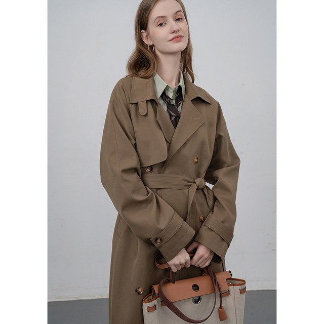 Finding a Khacker trench coat female spring and autumn retro -retro British wind, high -level sense of casual small man, long coat