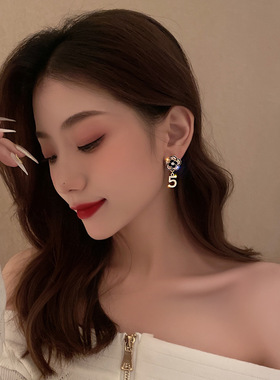 满钻数字花朵耳环优雅女