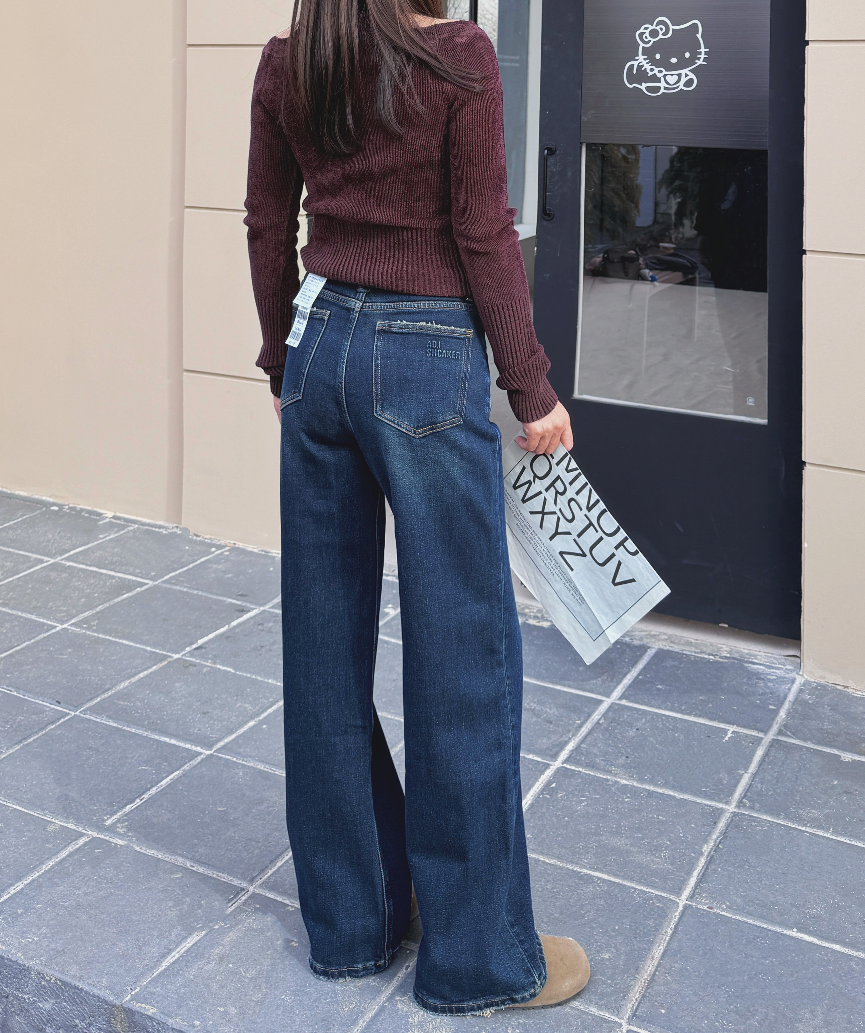 tangblue抓绒窄版直筒牛仔裤女钢印字母弹力显瘦磨毛拉绒发热保暖,淘宝优惠券,粉丝福利购,淘宝优惠卷