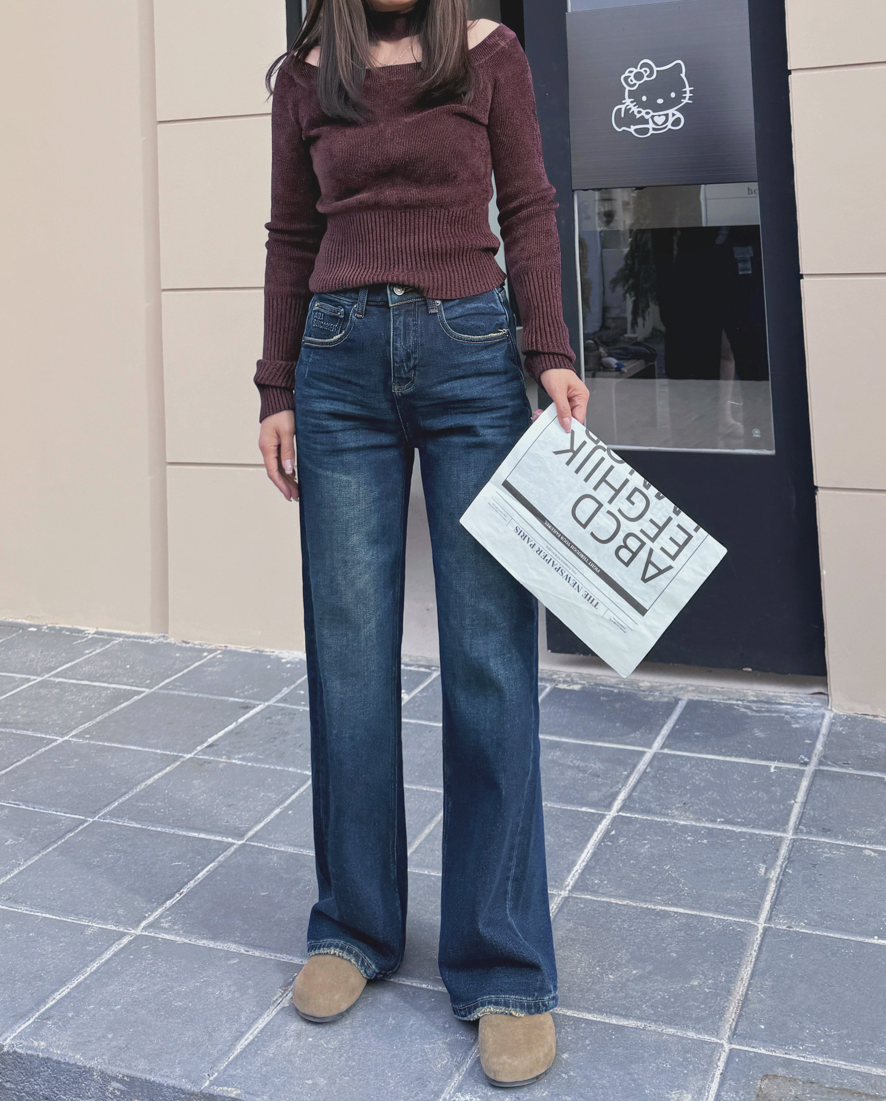 tangblue抓绒窄版直筒牛仔裤女钢印字母弹力显瘦磨毛拉绒发热保暖,淘宝优惠券,粉丝福利购,淘宝优惠卷