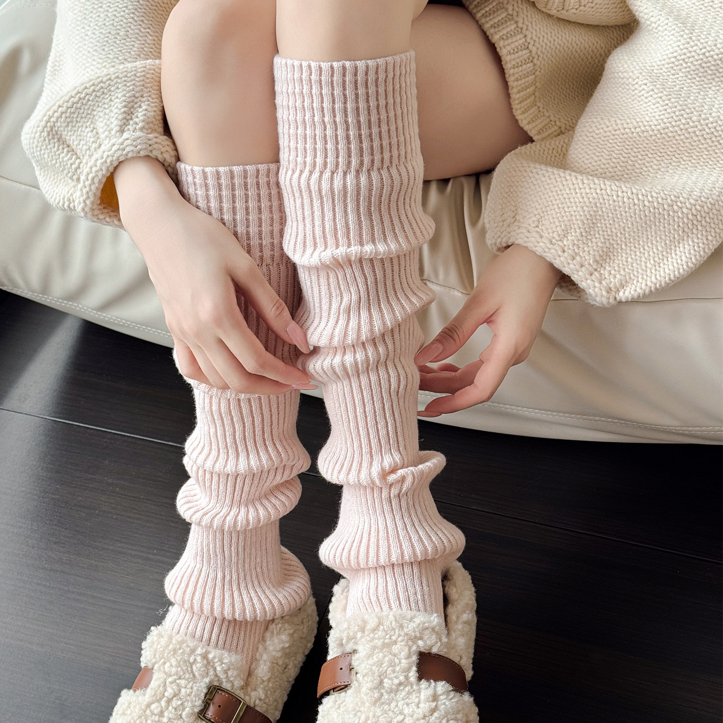 粉色瑜伽加长袜套秋冬针织小腿袜女保暖中筒堆堆袜加厚JK白色腿套,淘宝优惠券,粉丝福利购,淘宝优惠卷