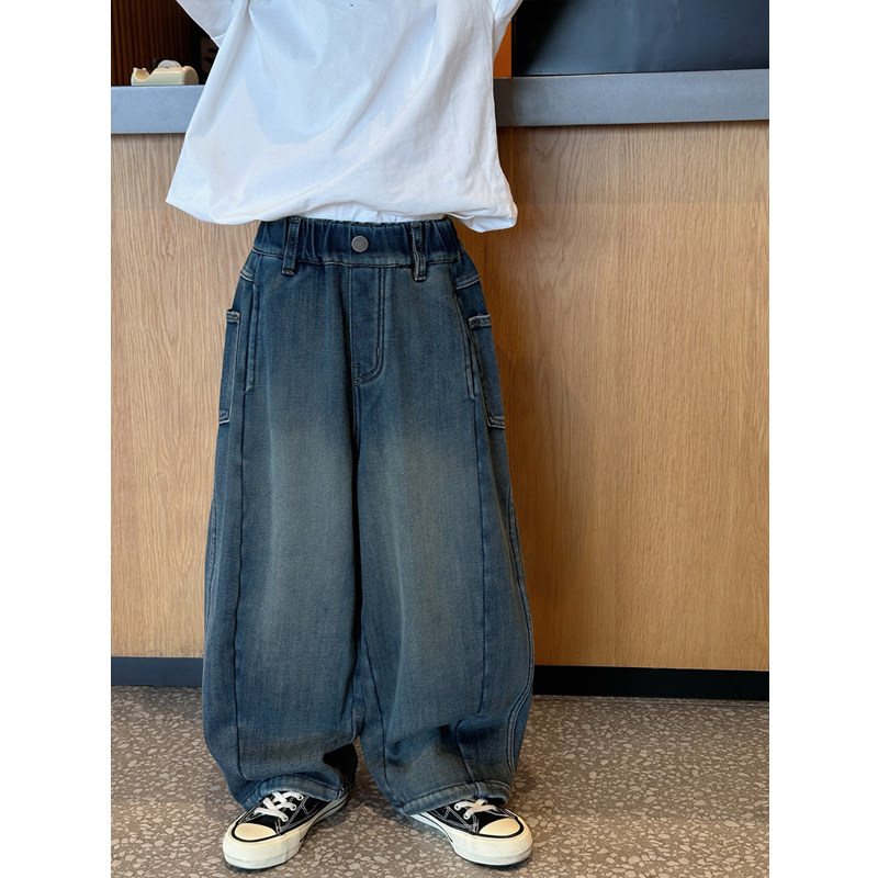 凯文家童装2025年冬季新品男童中大童韩版拼接儿童牛仔裤加绒长裤,淘宝优惠券,粉丝福利购,淘宝优惠卷