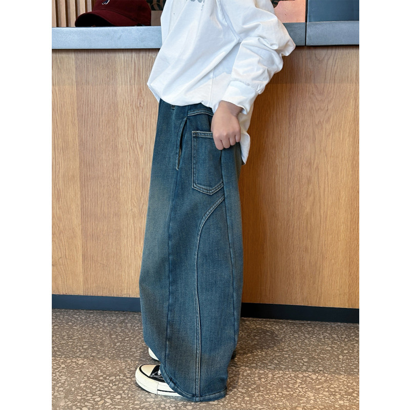 凯文家童装2025年冬季新品男童中大童韩版拼接儿童牛仔裤加绒长裤,淘宝优惠券,粉丝福利购,淘宝优惠卷