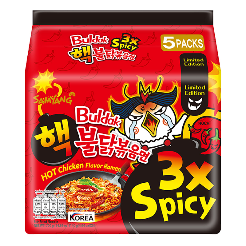 韩国三养火鸡面140g*5袋三倍超辣变态辣鸡肉味拌面拉面炸酱方便面-图3