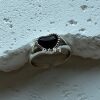 Niche S925 sterling silver vintage distressed inlaid heart-shaped black agate open ring