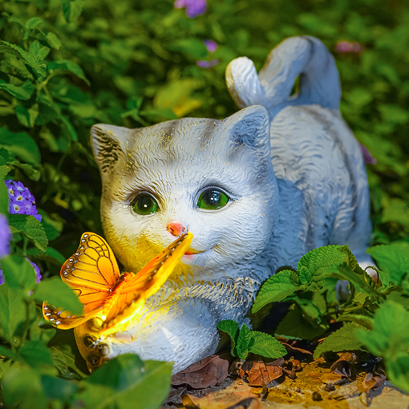 户外庭院装饰太阳能公仔夜灯别墅阳台花园造景小猫咪蝴蝶动物摆件 - 图1