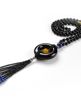 她世代长款红玛瑙平安扣吊坠项链毛衣链 民族风配饰送长辈