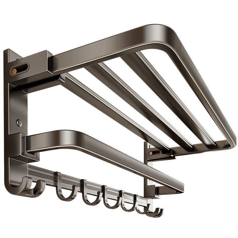 枪灰太空铝毛巾架免打孔卫生间浴室架子置物架浴巾架厕所卫浴五金 - 图3