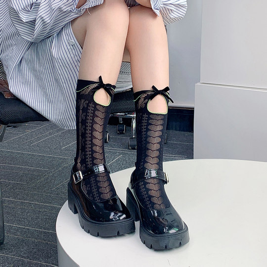 蕾丝袜子女中筒袜显瘦美腿可爱花边女袜春秋薄款日系jk半筒小腿袜