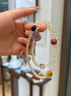 花田~天然黄水晶多宝水晶多圈绿幽灵原创水晶串珠水晶叠戴手串