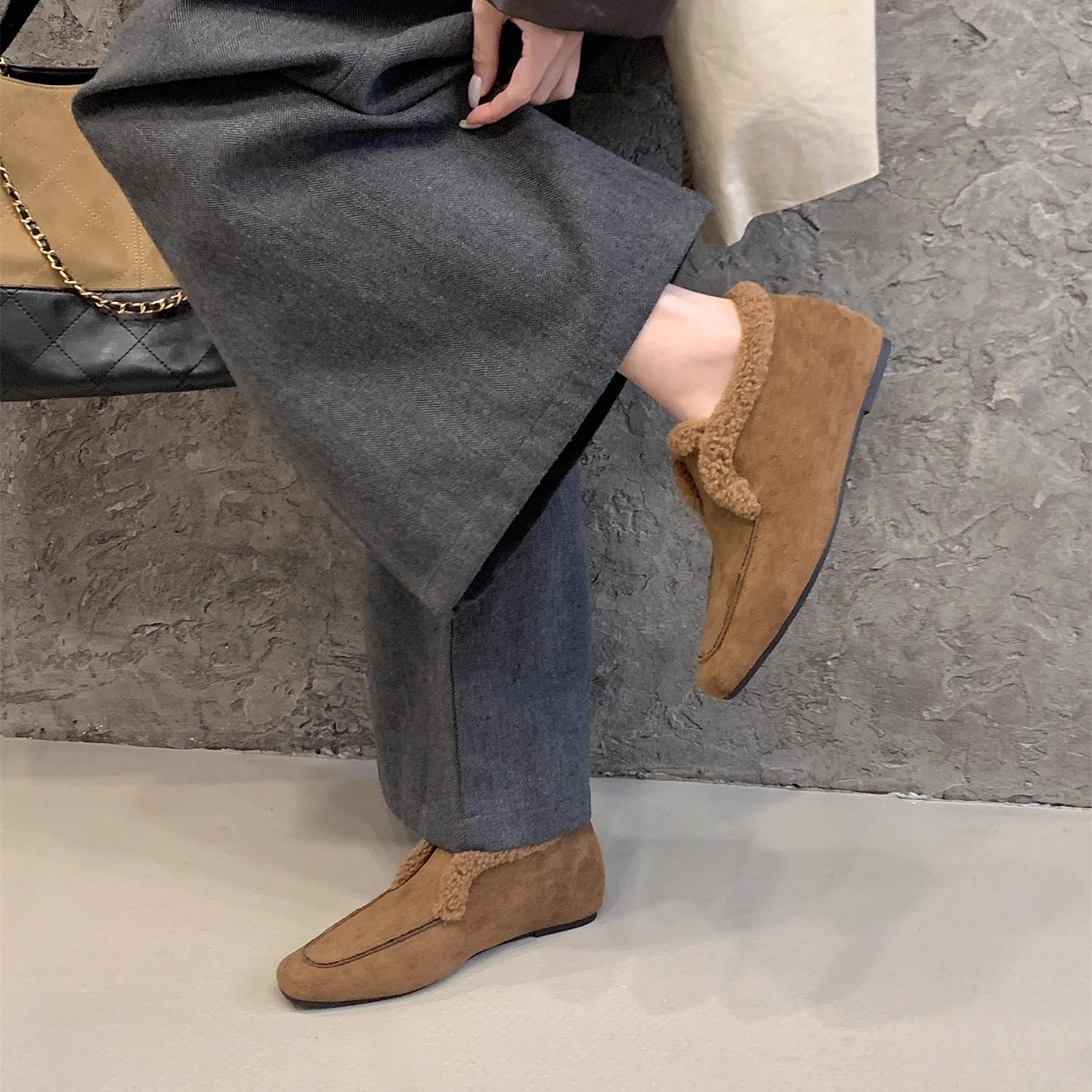 2025秋冬新款加绒毛毛鞋圆头平底厚底深口保暖棉鞋百搭单鞋女鞋,淘宝优惠券,粉丝福利购,淘宝优惠卷