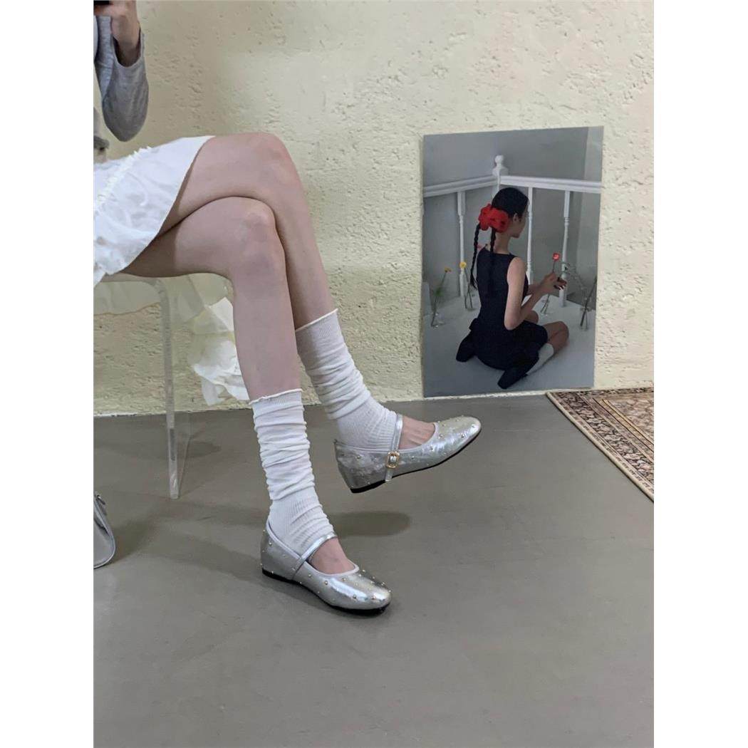 法式铆钉玛丽珍鞋女平底温柔风一字扣内增高4cm单鞋,淘宝优惠券,粉丝福利购,淘宝优惠卷