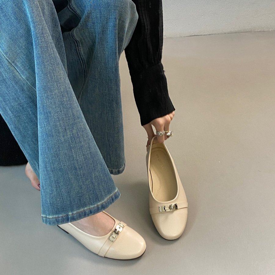 小香风金属扣真皮玛丽珍鞋女平底浅口单鞋通勤百搭,淘宝优惠券,粉丝福利购,淘宝优惠卷