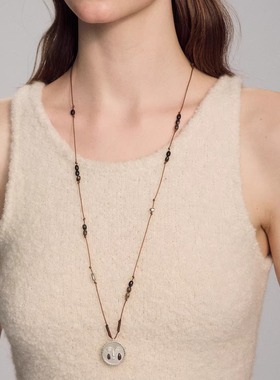 SALE E PEPE 纯银卵石红酒泪滴编绳长项链