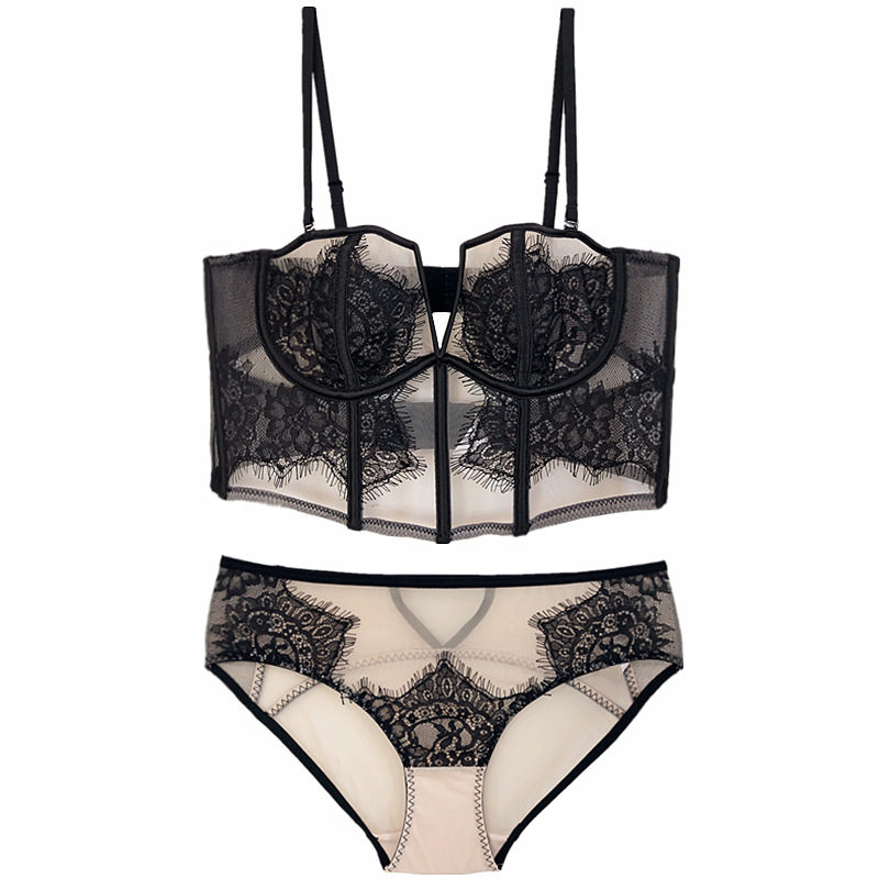 French ultra-thin soft steel ring lace transparent bra set