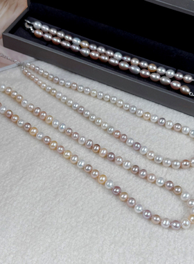 精选忒美高品，饱满极光无暇跳色糖果色淡水珍珠项链+手链F416