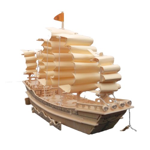 3D木质立体拼图 四联木制仿真模型 DIY手工艺品出口军舰帆船系列 - 图3