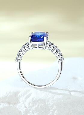 S925纯银冰花切祖母绿方高碳钻戒指女简约排钻欧美风银饰直销