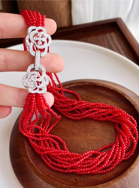 力荐！！！新年红！十层唯美慵懒的晚装链正红色