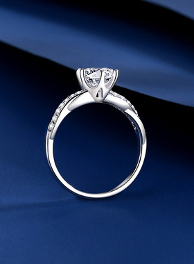 s925纯银戒指莫桑石戒指扭臂交叉高端女士戒子六爪经典求婚礼物