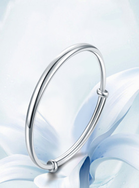 经典款民族风手镯女士光面圆管推拉银手环细款圆肚苗泰银鐲子首饰