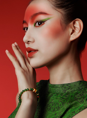 现货天然和田碧玉手链女巴基斯坦S925纯银镀18k金南红珐琅彩