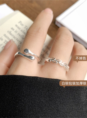 个性白银不掉色饰品简约百搭麦穗首饰ins风开口925纯银戒指女