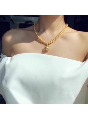 轻奢圆润光泽贝壳珠短项链女百搭韩版珍珠锁骨链礼服连衣裙