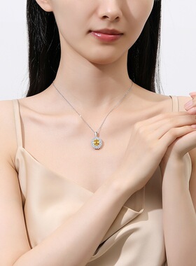 S925纯银项链女碎花切祖母绿高碳钻蛋形椭圆形锁骨链欧美跨境爆款
