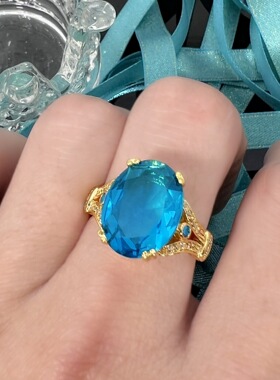 wish时尚热卖鹅蛋钻戒指创意大裸石戒指电镀18k黄金指环手饰