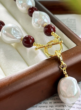 复古高品质高光人造巴洛克珍珠设计感锁骨链项链毛衣链