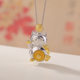 Whole body S925 sterling silver Hetian jade clear water jade beeswax copper coins coins lucky cat pendant sweater chain silver pendant