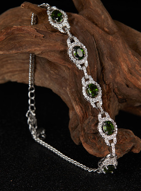 S925纯银天然透辉石托帕石石榴石坦桑石红宝石手链女欧美彩宝