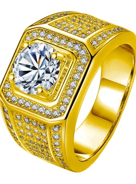 霸气满钻满天星锆石戒指潮流百搭2克拉仿莫桑石大男戒老板男戒指