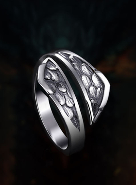 复古泰银原创设计龙鳞盾牌男戒指