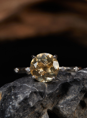 Temu欧美直播热卖S925纯银天然黄水晶紫水晶托帕石彩宝戒指女