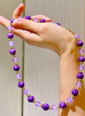 高品质紫色石英岩仿舒俱来设计感锁骨链项链手链项链